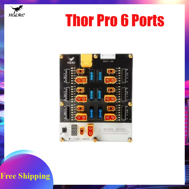Lipo Parallel Charging Board - HGLRC Thor Pro 6 พอร์ตเครื่องชาร์จแบตเตอรี่ 2-6S