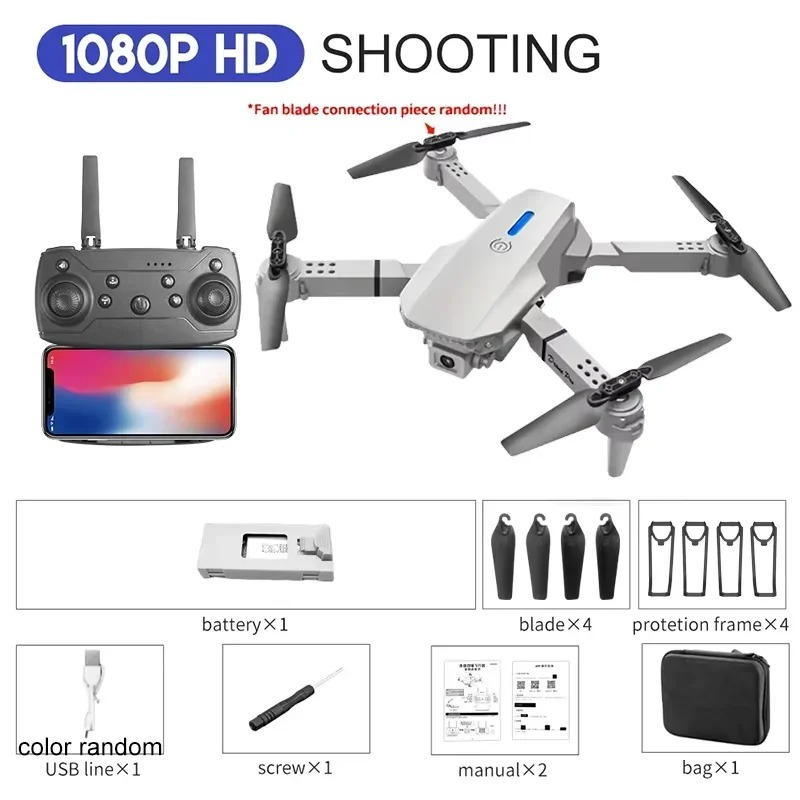 Drone E88 Rc Quadcopter - เฮลิคอปเตอร์พับได้ E88 โดรน RC ระดับมืออาชีพ กล้องมุมกว้าง