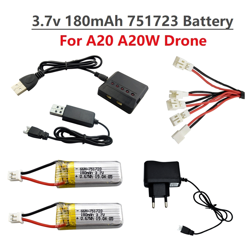 Drone Zll Rc - แบตเตอรี่ลิเธียมโพลิเมอร์แท้ 3.7V 180mAh พร้อมที่ชาร์จ สำหรับโดรน A20