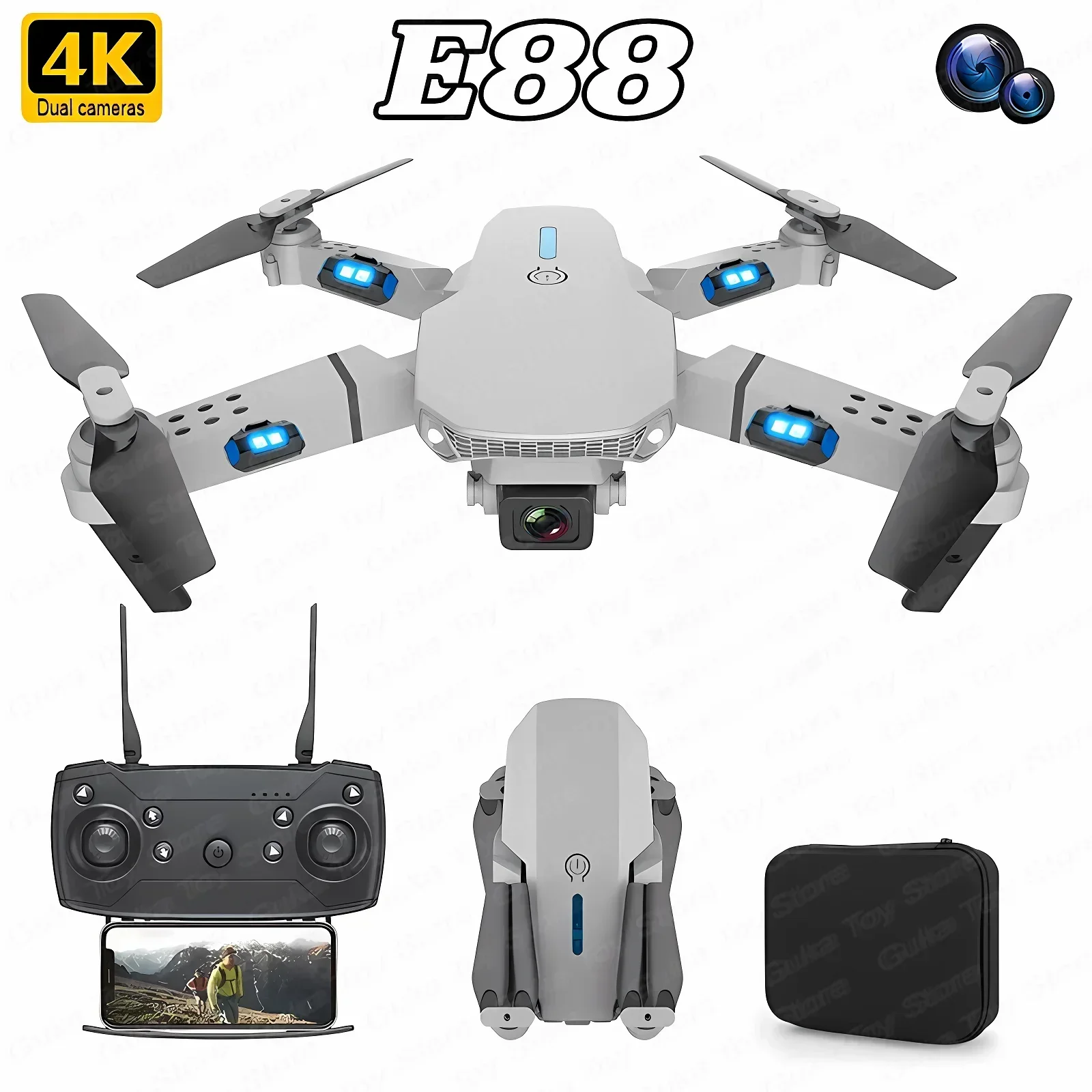 E88 Pro WIFI FPV Droneมุมกว้าง - Drone E88 Rc Quadcopter บทวิจารณ์และราคา